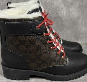 COACH Lorraine Sig Bootie in Black and Mahogany